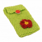 Zelený obal na mobil s červeným květem