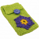 Zelený obal na mobil s fialovým květem