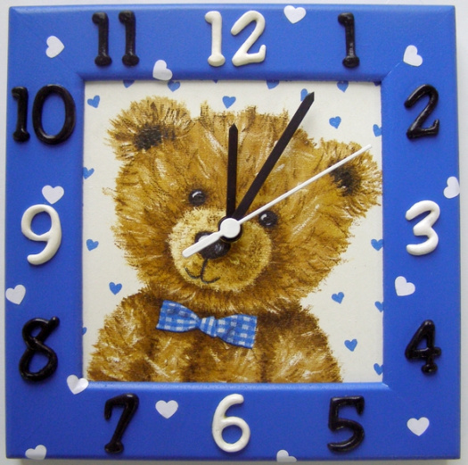 Dětské závěsné hodiny - Medvídek modrý