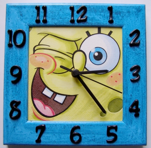 Dětské závěsné hodiny - Spongebob modrý