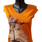 Oranžové tričko se stromem-ručně malované