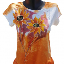 Sleva Oranžové tričko slunečnice S-ručně malované 