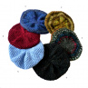 Pletený baret - antracit s barevnými pruhy