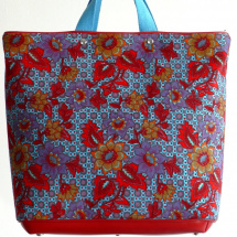 Handbag 'BasketOfRoses'/Red&SkyBlue