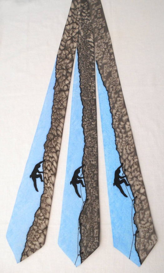 Hedvábná kravata (nejen) pro horolezce - šedomodrá 12611940