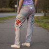Kalhoty baggy fialový proužek mandaly