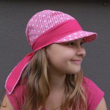čepice dětská pirátka s kšiltem růžová-puntíky a proužky
