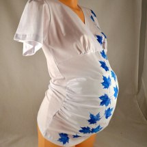 Těhotenská tunika - bílá s modrými listy M/L