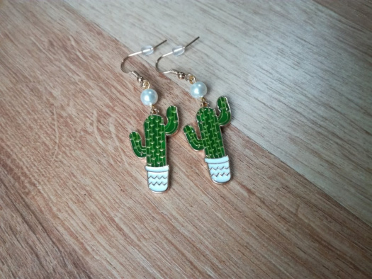 Kaktusy s bílou perlou- náušnice