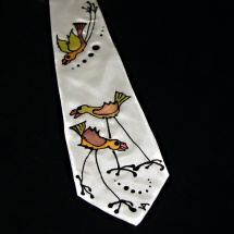 Ručně malovaná hedvábná kravata s ptáčky