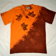 Jantarovo-hnědé batikované triko s listy M
