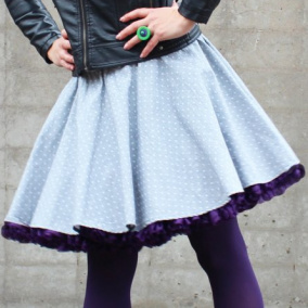 FuFu sukně šedá s puntíkem a s fialovou spodničkou
