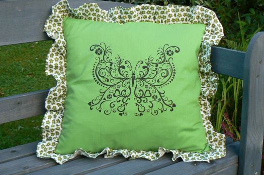 Povlak na polštář s motýlem - zelený