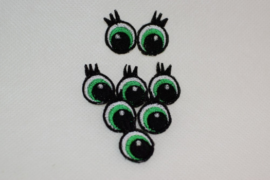 Vyšívané oči zelené s řasami 2cm 1 pár
