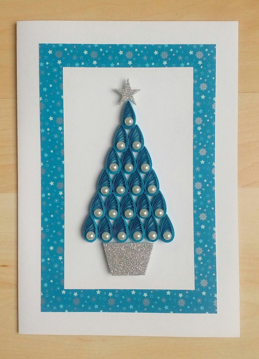 Vánoční přáníčko - stromeček do modra