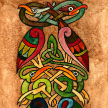 Volavky, keltský motiv - akvarel