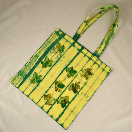 Plátěná taška žluto-zelená s listy