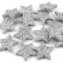 Dekorace hvězdičky s glitry, stříbrné, Ø20mm (4ks)