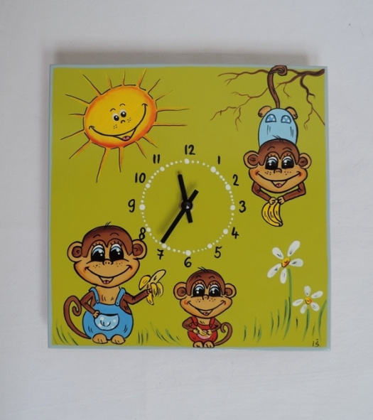 Malované hodiny-opičky