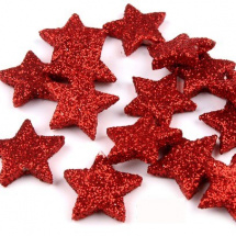 Dekorace hvězdičky s glitry, červené, Ø20mm (4ks)