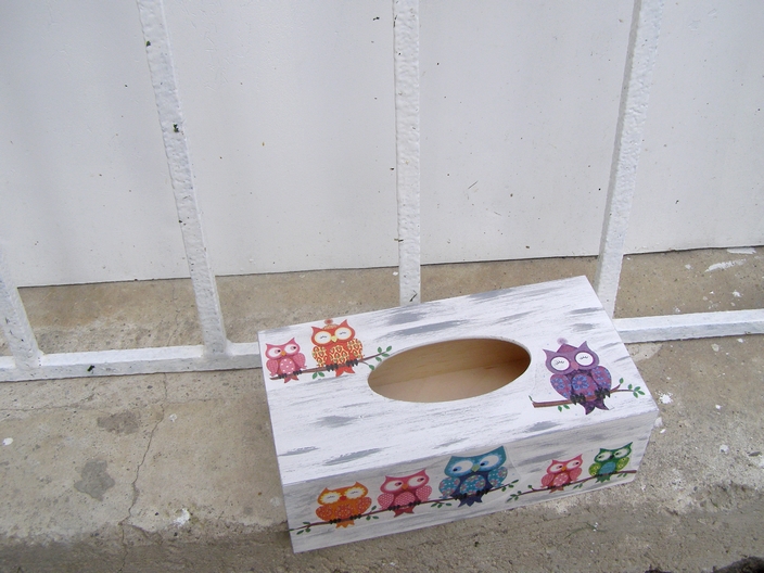 Krabice na kapesníky - Sovičky v patině