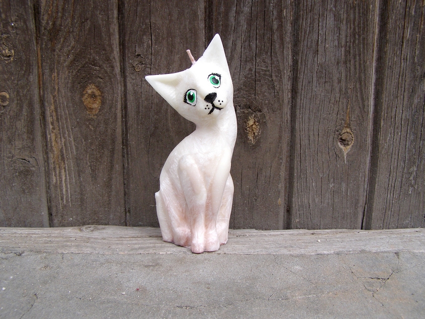 Svíčka z palmového vosku - Kočka 15 cm - hnědý mramor