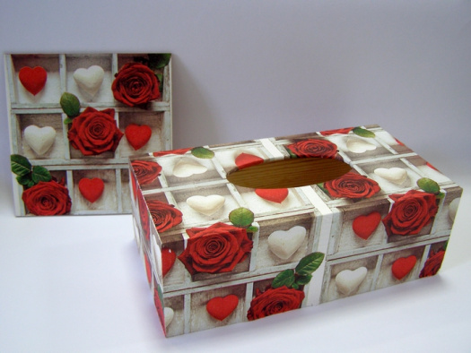 Sada - krabice na kapesníky a obrázek - Srdce, růže