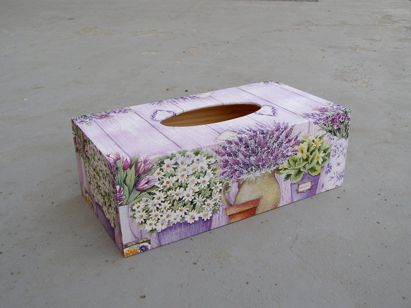Krabice na kapesníky - Fialové květináče