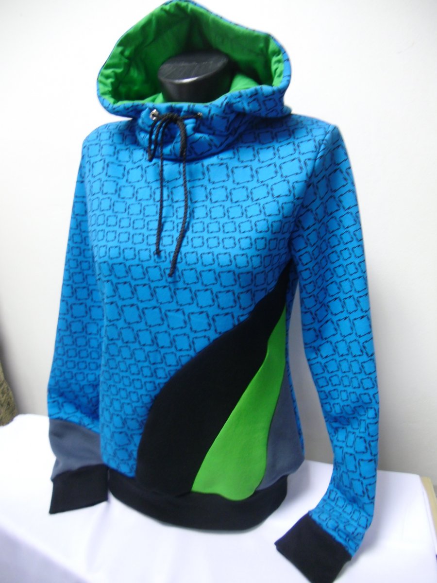 Pánská mikina tyrkys se zelenou kapucí