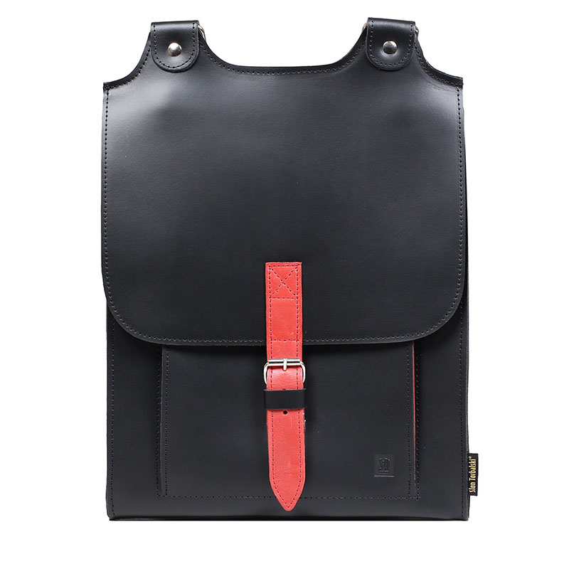 Kožený batoh černý s červeným řemínkem