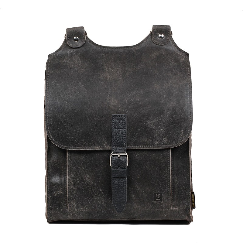 Kožený batoh šedý s černým řemínkem -20%