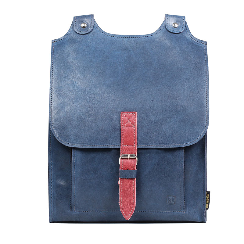 Kožený batoh modrý s červenám řemínkem - POSLEDNÍ!