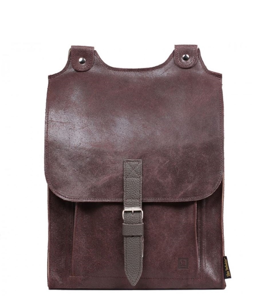 Kožený batoh hnědá s šedým řemínkem