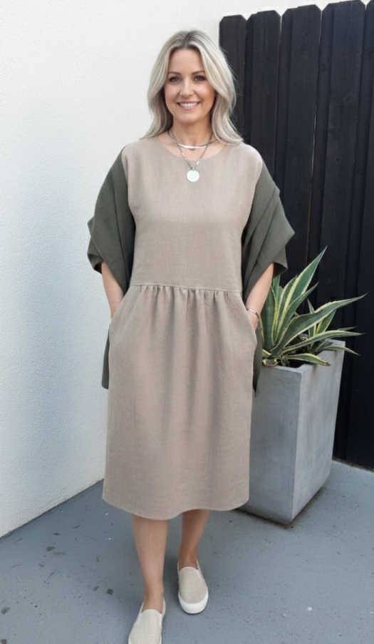 Šátek z přírodního lnu - barva khaki 