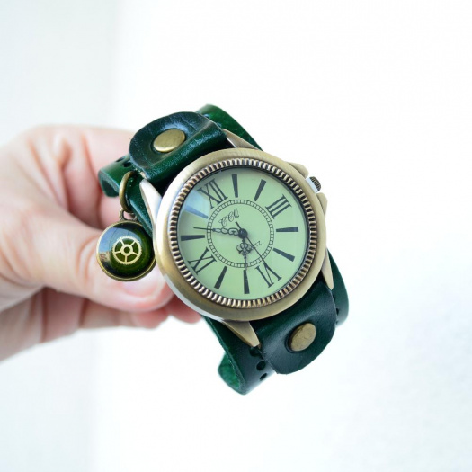 VELKÉ VINTAGE HODINKY, ZELENÉ, STEAMPUNKOVÉ