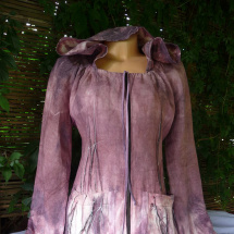 Lněný  kabátek , vínový ( ruční batika a malba)