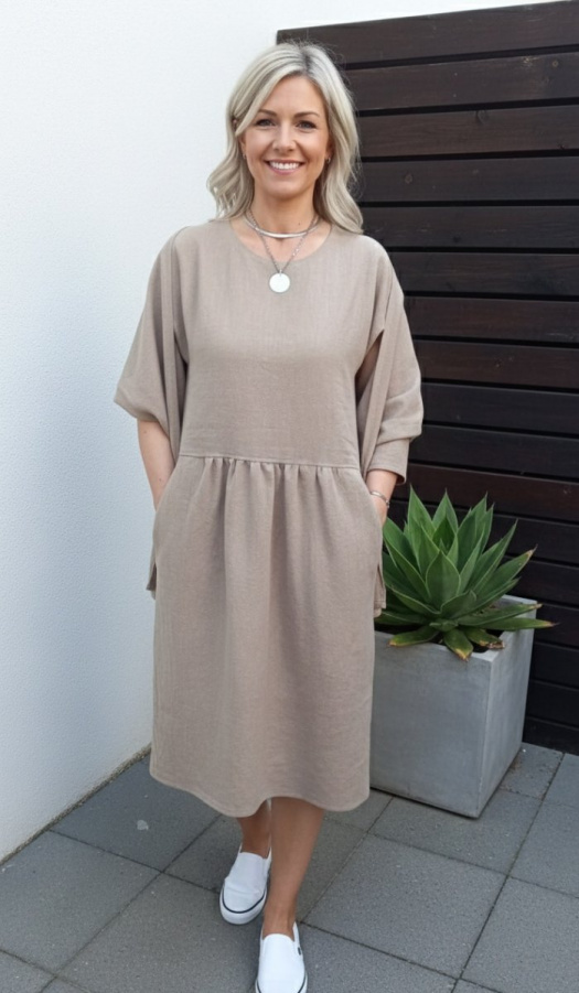 Šátek z přírodního lnu - barva světle hnědá 