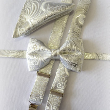 Luxusní set motýlek + šle stříbrný svatební