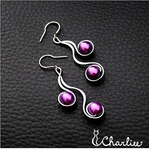 Tepané spirály fialové - kratší - hypoalergenní  chirurgická ocel