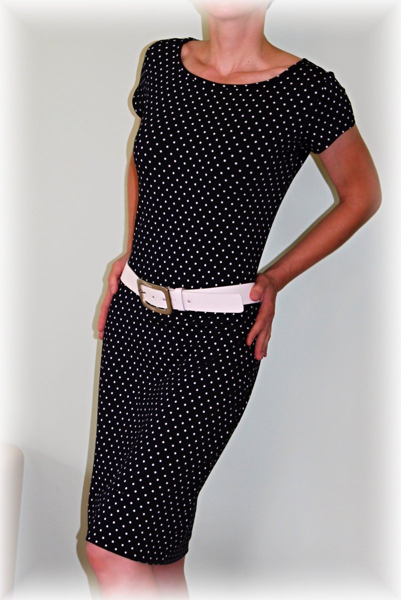 Šaty tmavě modrý puntík vz.503 i 3/4 rukáv