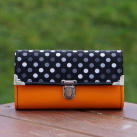 Peněženka oranžová s puntíky, 18 karet, velice prostorná