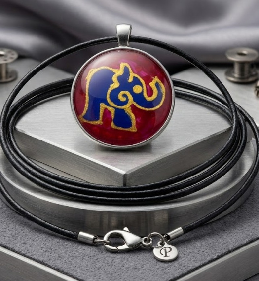 Ručně malovaný skleněný náhrdelník –Slon pro štěstí