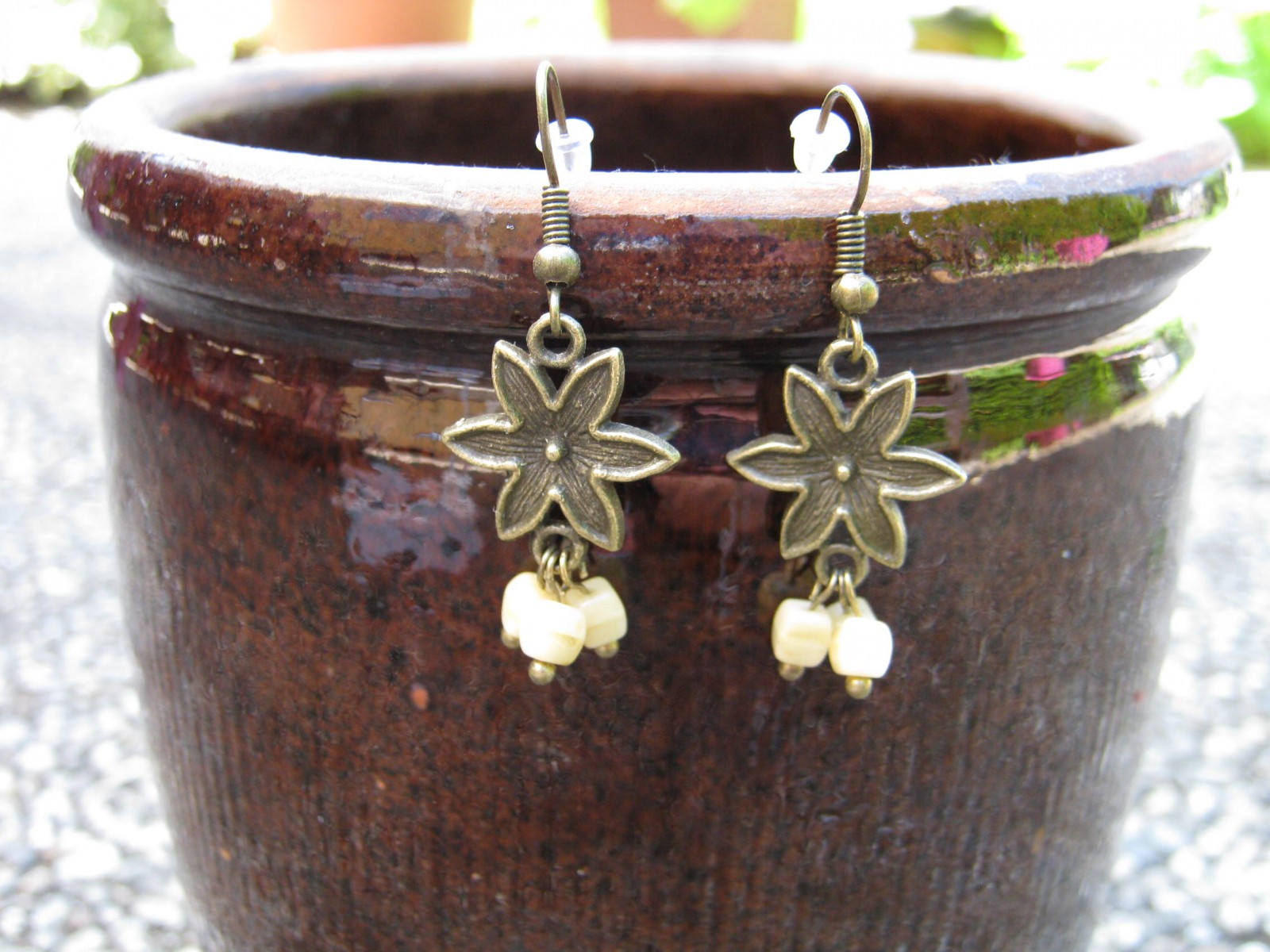 náušnice - mosazné kytičky 2 