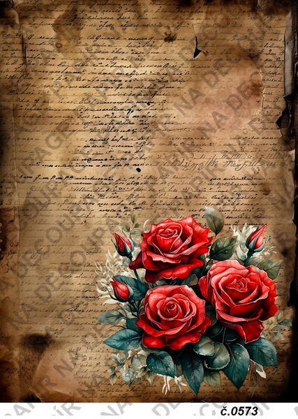 Rýžový papír A4 pro tvoření - Vintage písmo růže - KB0573