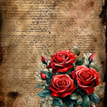 Rýžový papír A4 pro tvoření - Vintage písmo růže - KB0573