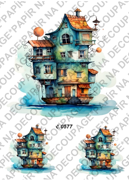 Rýžový papír A4 pro tvoření - Domečky - KB0577