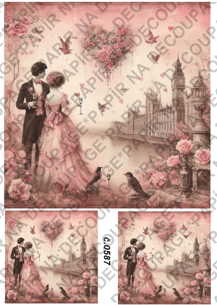 Rýžový papír A4 pro tvoření - Vintage láska - KB0587