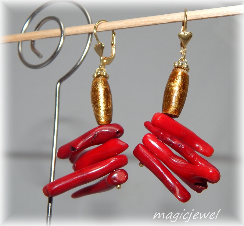 GOLD & RED CORAL - náušnice