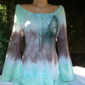 Malovaná tunika -zelený motýlek