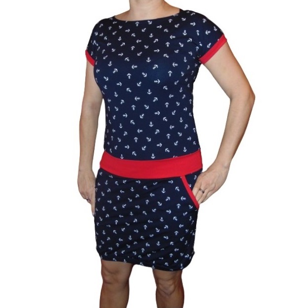 Šaty kotvičky s červenou, velikost 4XL